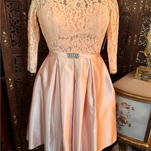 Elegant Lace and Satin Pink Dress